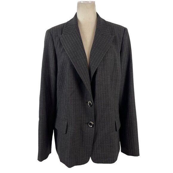 New Marina Rinaldi Women's 18 Single Breasted Wool Blend Striped Career Blazer - Picture 1 of 16